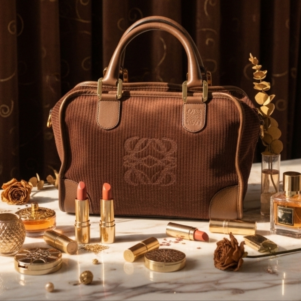 Loewe Amazona 32 Anagram Corduroy Leather Handbag – Read Description
